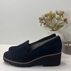 Vionic Willa Wedge Loafers Suede Slip On Navy Women 11M Water Repellent Tried On